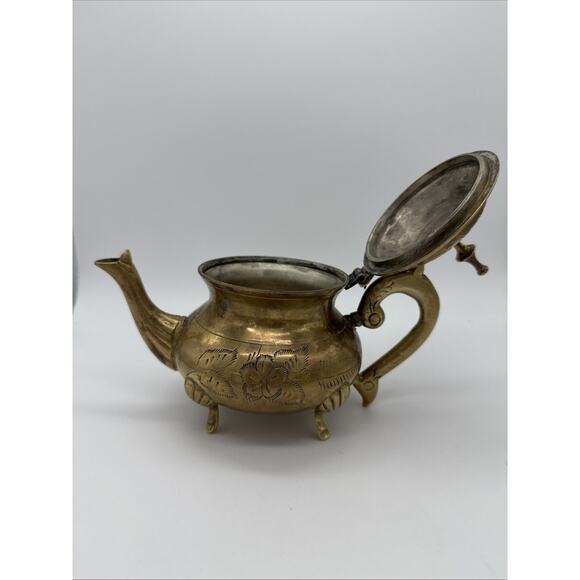 Brass Tea Pot Vintage Brass Tea Kettle Set Teapot India Cooking & Serving - Picture 5 of 12